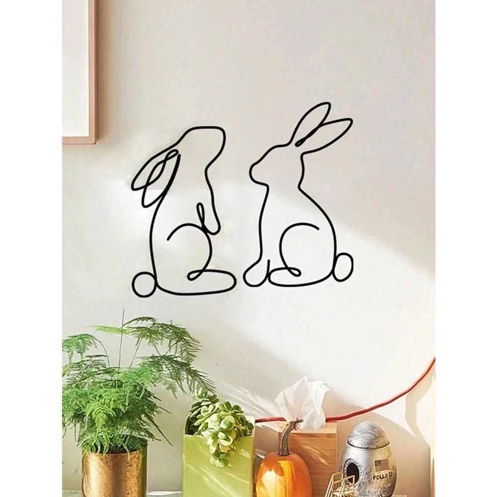 2 PCS Metal Rabbit Wall Art Geometric Bunny Iron Sculpture Farmhouse Decor