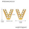 Qiong Yao 26-Letter Zircon Inlaid Jewelry Set: Gold-Plated Titanium Steel Necklace, Bracelet, Ring, and Stud Earrings.