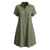 Women Casual Loose Fit Short Sleeve Dress with Lapel Collar Button Front and Pockets Comfortable Summer Dress