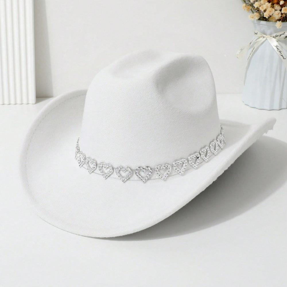 Fashion Breathable Jazz Knight Hat Heart-Shaped Diamond Solid Color Cowboy Hat Wide Brim Sun Hat For Men Women