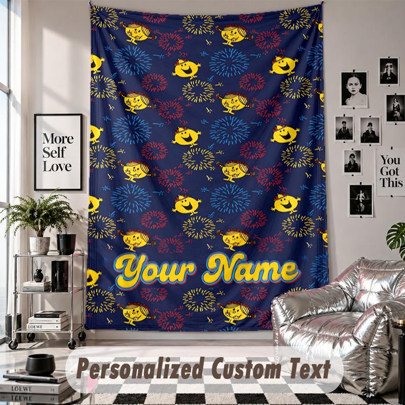 Wall Hanging Tapestry With Custom Name & Text, Mr. Men & Little Miss Decorative Tapestry For Bedroom