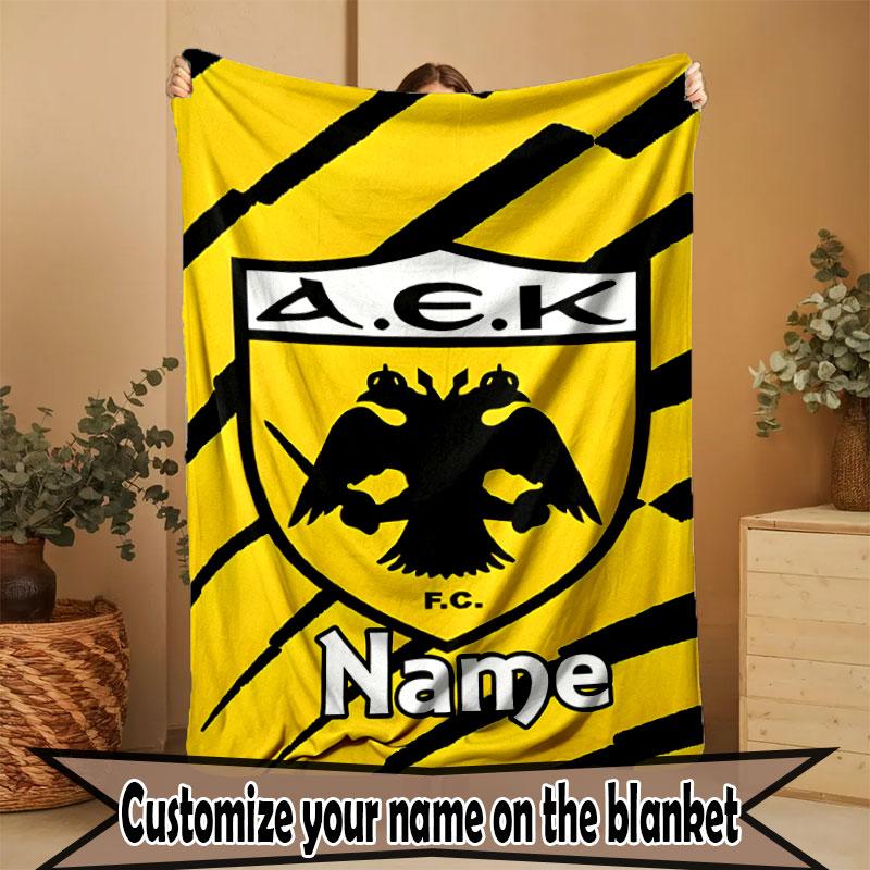 Custom Name Personalized AEK Athens FC Print Blanket, Home Decor, Bedroom, Sofa, Camping, Couch, Gifts for Birthday Christmas