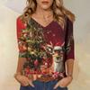 3/4 Sleeve Shirts For Women Print Christmas Tees Blouses Casual Plus Size Basic Tops Pullover