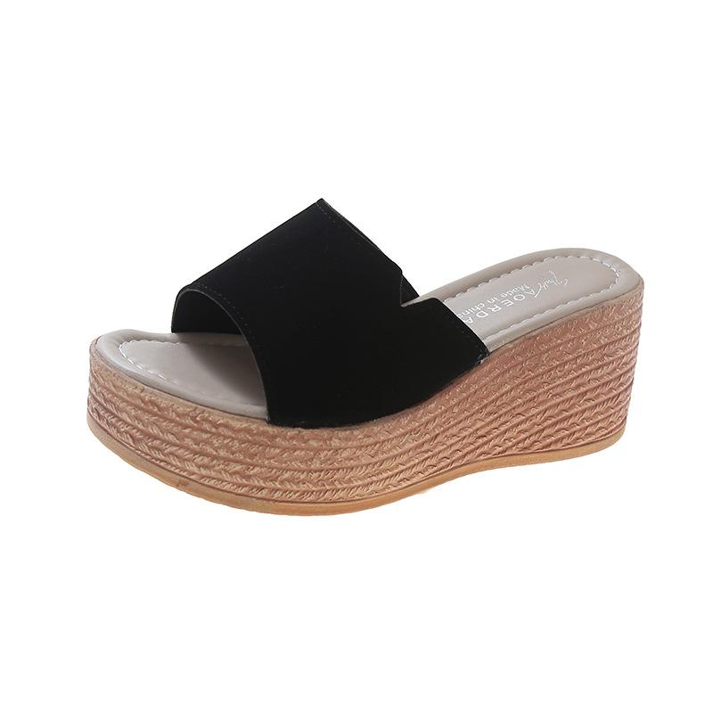 Large size slippers women's summer fashion outerwear wedge heel sandals thick bottom high heel muffin bottom one-word slippers