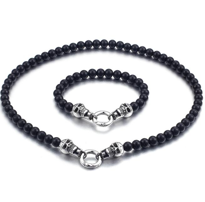 Herren Trendy Edelstahlarmband mit Totenköpfen Lava-Stein Perlenarmbänder für Geschenk Hochzeit mit Zirkon als Hauptstein