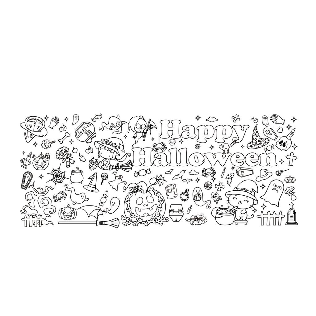Halloween Coloring Poster Kids Pumpkins Castle Cute Background Decoration, Waterproof Coloring Paper Tablecloth, Halloween Decoration