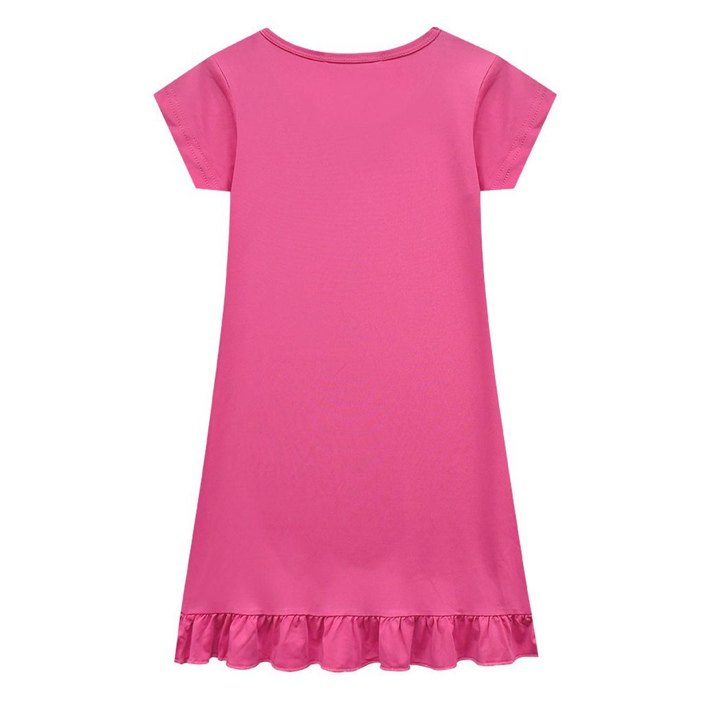 Kids Girls Anime Cartoon K-POP Rumi Print Pleat Short Sleeve Casual Round Neck Dress