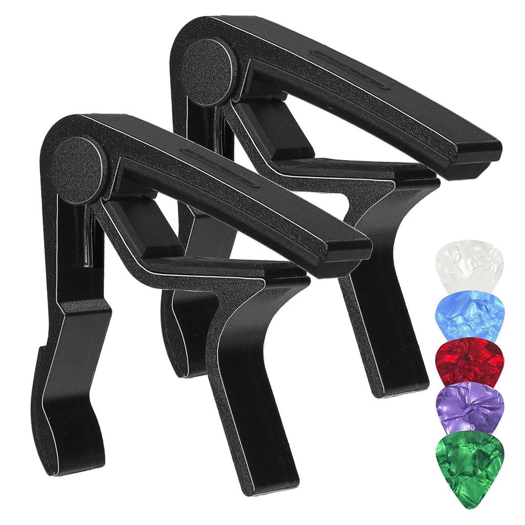 2 Acoustic/electric Guitar Capo Aluminum Alloy Wood Grain Capo + 5 Picks with Pick Slot