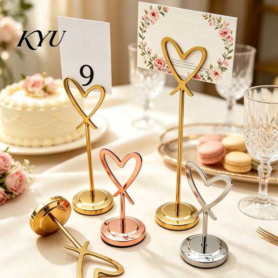 Table Number Stands Hollow Heart Holder, Love Place Card Stand, Metal Memo Note Holder Clip for Photos, Food Signs, Notes, Weddings, Birthdays,