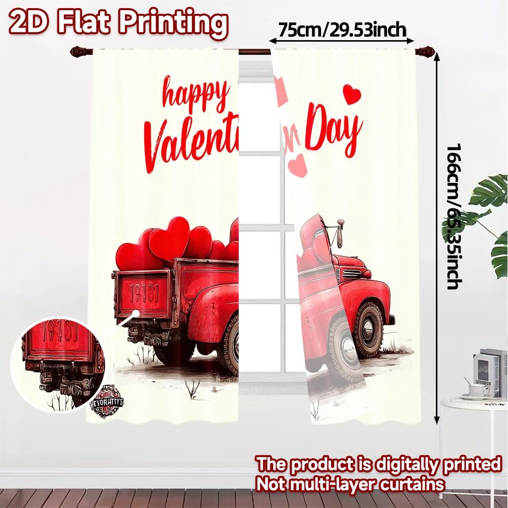 2pcs   2D FLAT PRINTING Curtains (Without Rod) Valentine Truck Contemporary Popular Curtains Polyester Easy Install Curtains