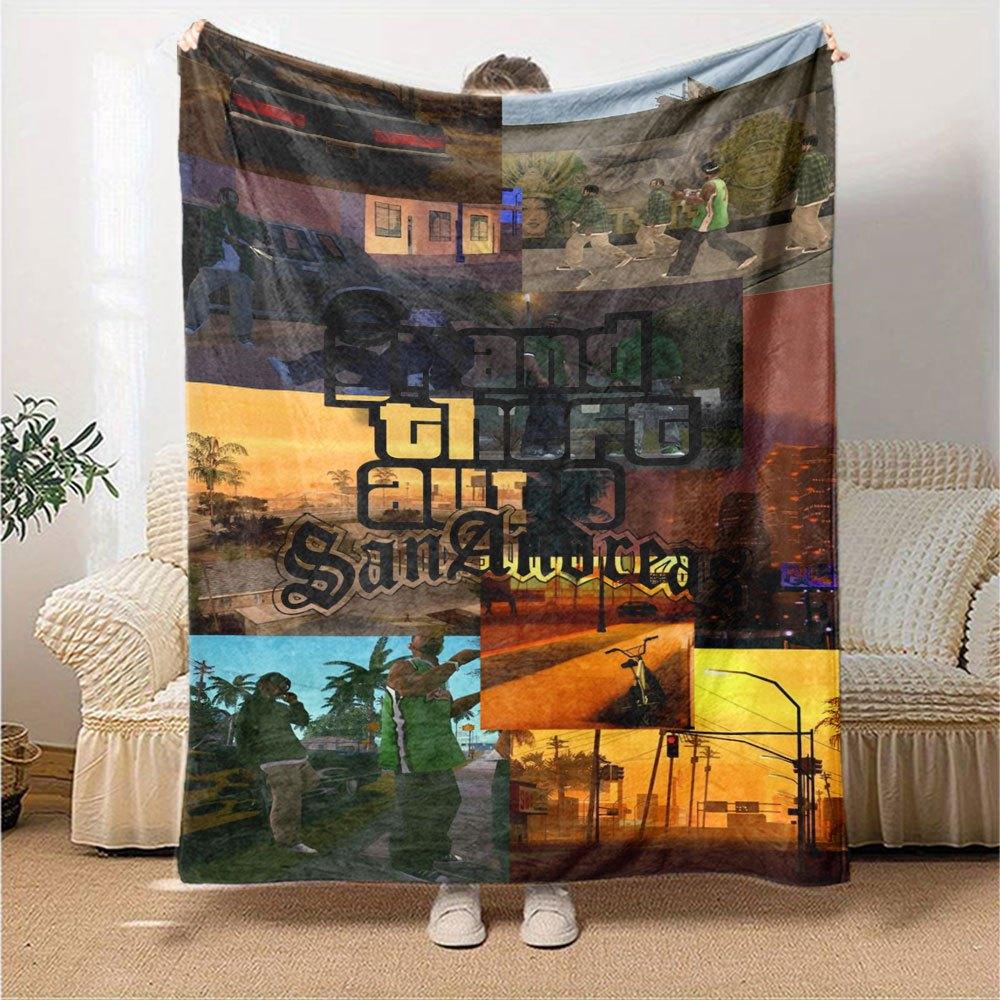 1pc Grand Theft Auto Soft Flannel Blanket with Designer Print A Cozy Blanket for All Seasons, Perfect for the Couch, Bed, Office
