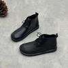 Johnature Genuine Leather Women's Shoes Soft Cowhide Round Toe Retro Soft Soled Lace-up Flat Short Boots