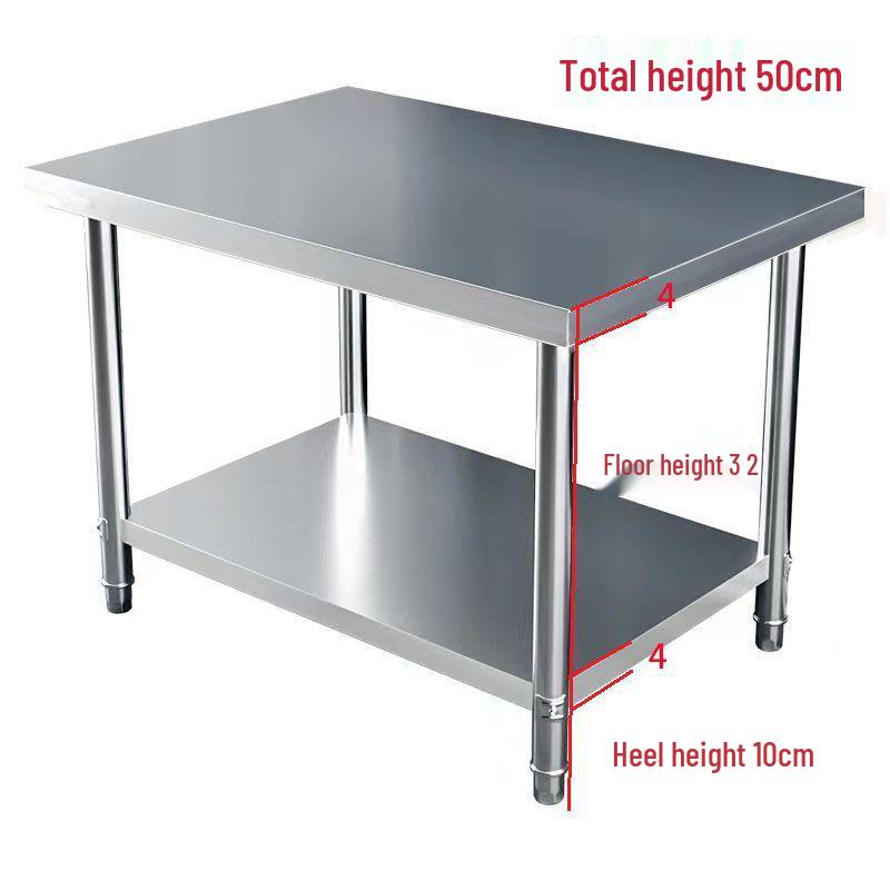 Heavy-Duty Two-Tier White Stainless Steel Kitchen Work Table with Extra Thick Rack for Cutting and Chopping