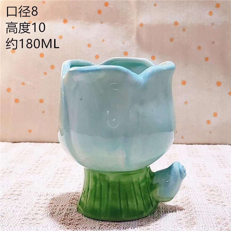 1 ud. 180 ml Tulipán Degradado Flor Pintado a Mano Taza de Agua Portavelas Taza de Cerámica Caja de Joyería de Interior