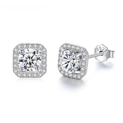 Moissanite Diamond Unusual Square Halo Stud Earrings For Women Certified 925 Sterling Silver Trendy Fine Anniversary Jewelry
