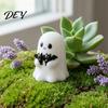 Small Ghost Statue for Garden Halloween Figurine, Cute White with Bats, Spooky Desk Decor Resin Ornament Home Mantel Tabletop Funny