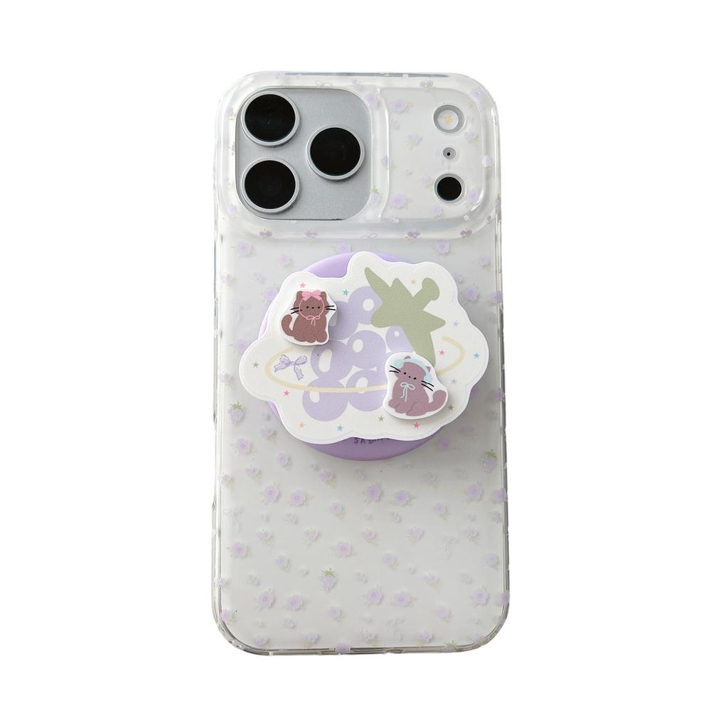 Soft Cute Cat Purple Floral Application iPhone17Pro Max Apple 16 Mobile Phone Case Magnetic Suction 14/15 Double Layer