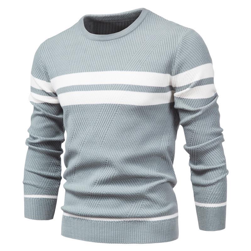 Men's European Fit Striped Round Neck Sweater for Autumn/Winter