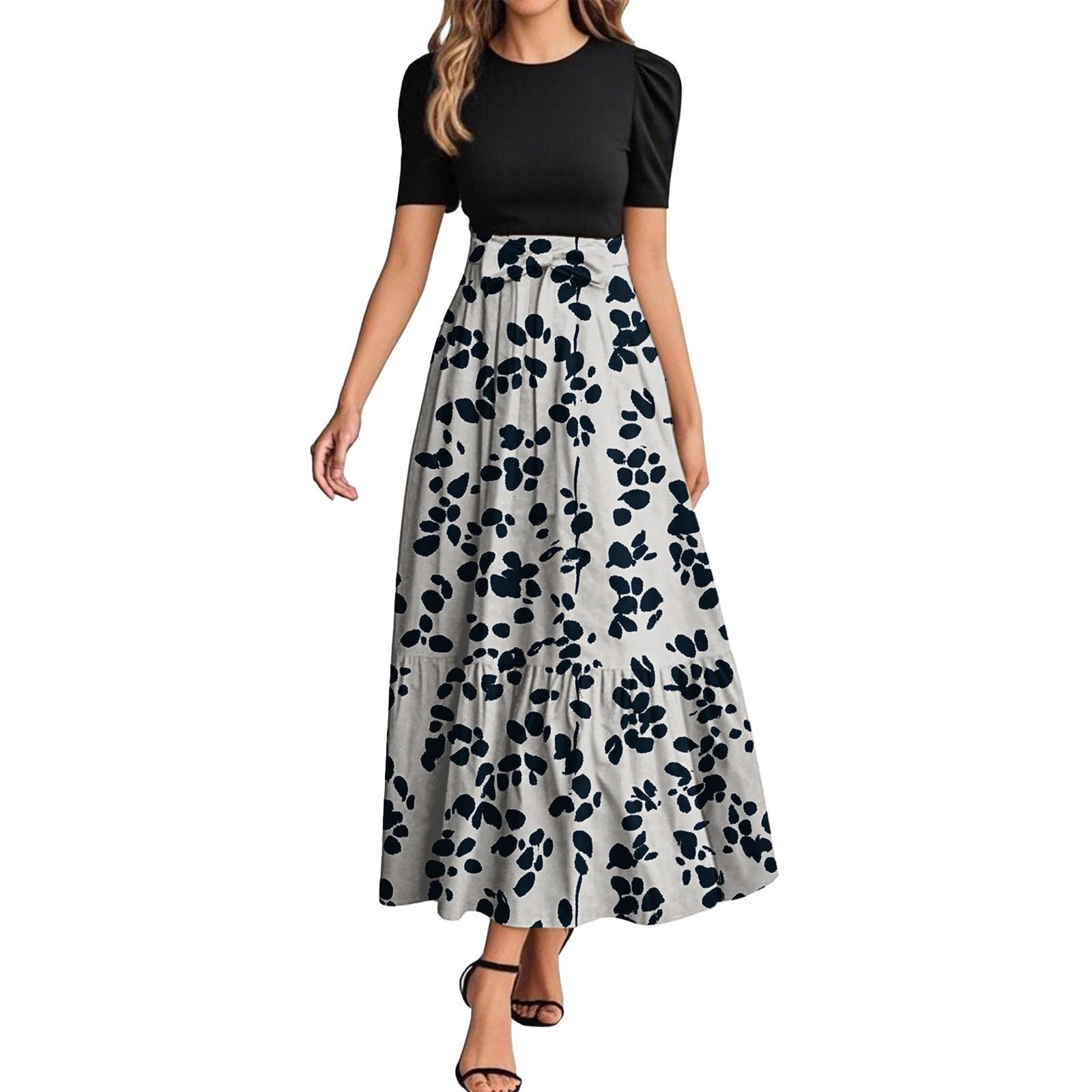 

Женское модное повседневное платье с коротким рукавом и круглым вырезом с цветочной вышивкой, элегантное, темпераментное XXL