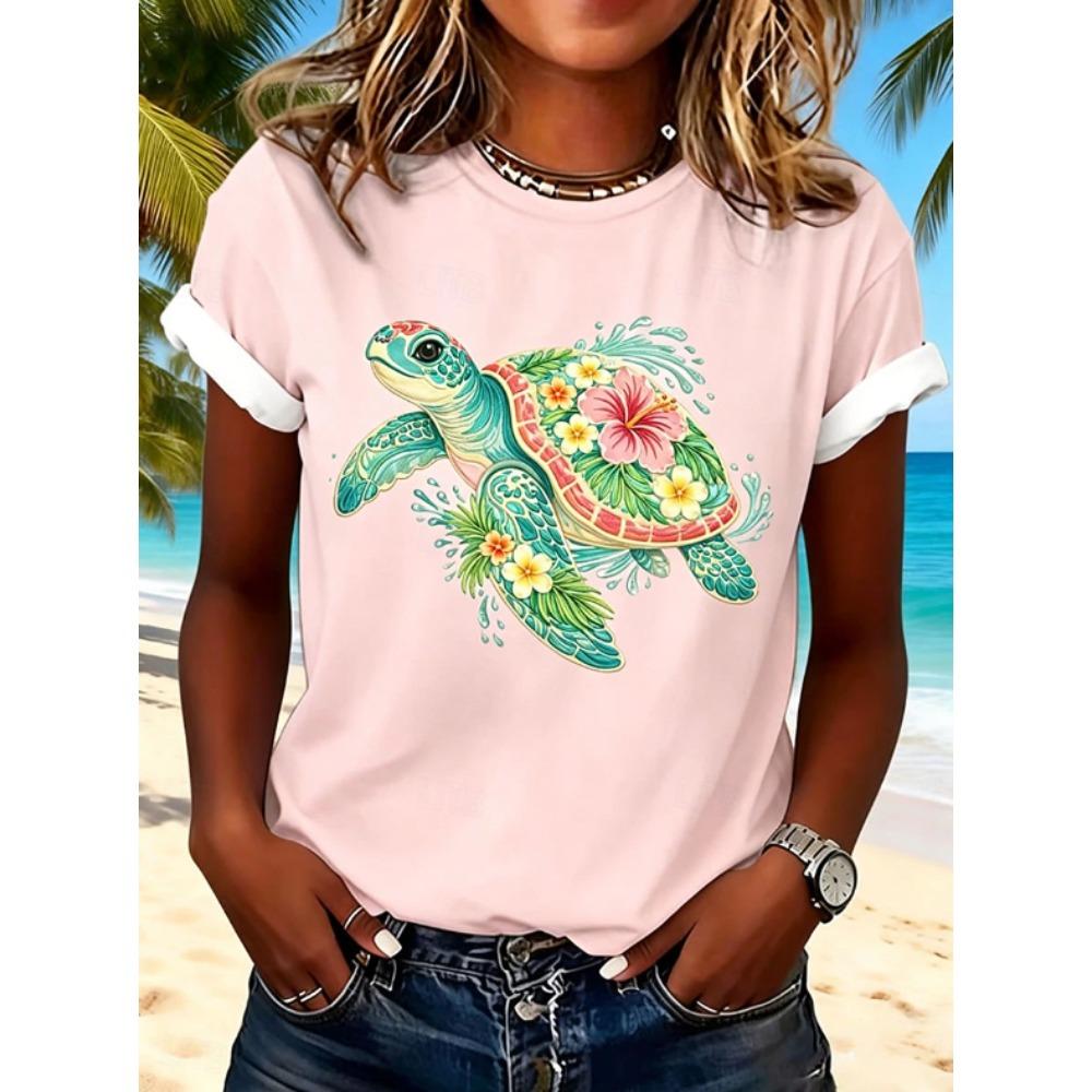 Fashion Women Retro Creative Turtle Pattern Print T Shirt Funny Casual O-neck Short Sleeves T-shirt Summer Female Tee Shirt