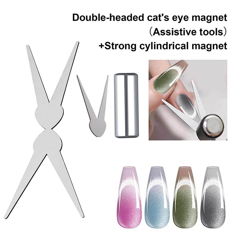 Sada magnetů pro francouzskou manikúru s dvojitou hlavou, kombinace magnetické tyčinky Cat Eye, magnet pro gelový lak na nehty s V-tvarem, manikúra DIY