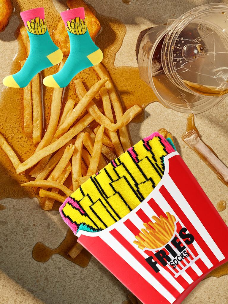 1 Pair of Mid-calf Unisex Socks In a Novelty French Fry Design, a Unique and Interesting Festive gift.Suitable for Easter