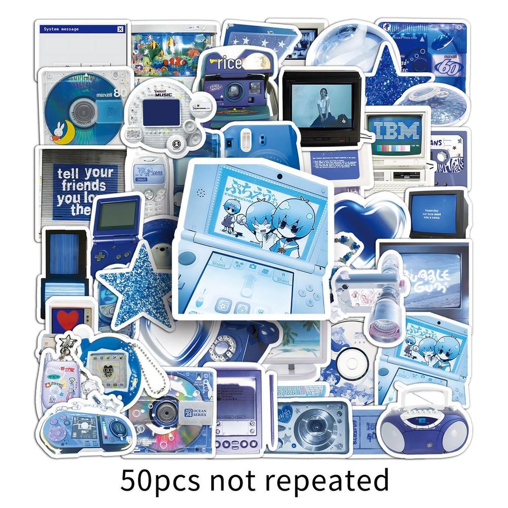 50 Retro Y2K Graffiti Blue Stickers for Journals & DIY Phone Cases