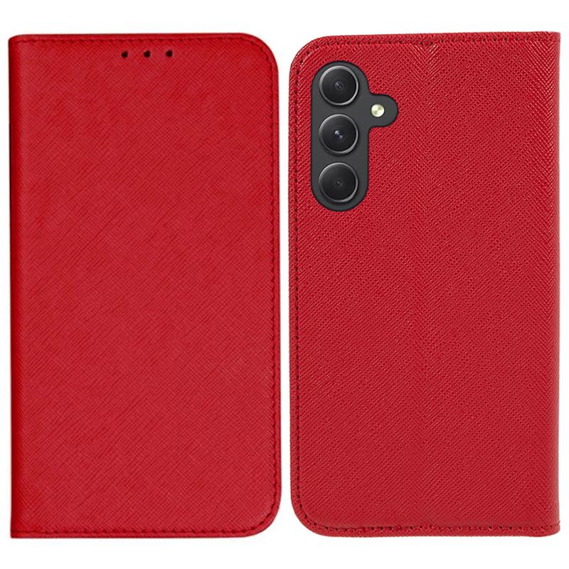 

Для Samsung Galaxy M35 5G чохол із хрестоподібною текстурою PU шкіряний гаманець для телефону Red