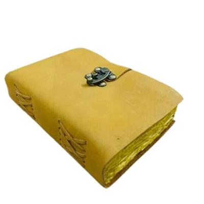 Diário de Couro Amarelo Feito à Mão 5×7” | Diário Vintage com Bordas Irregulares e 200 Páginas Feitas à Mão | Caderno para Escrita de Viagem