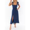 Summer New French Style Dress for Women, Elegant Sexy Lace Up Split Midi Dress, European American Fashion Women's Cocktail Dress