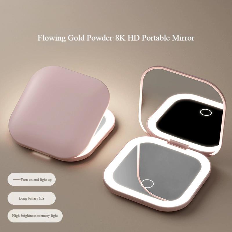 LED Makeup Mirror, Portable 3 Color Lighted Vanity Mirror, Cute Folding Travel Mirror for Purse розовый