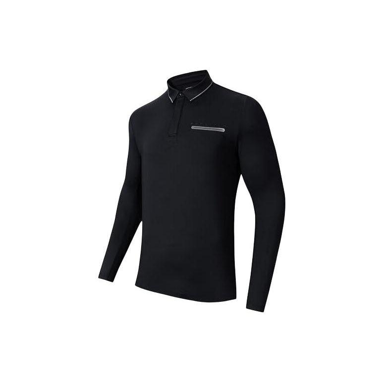 Anta Training Series Solid Color Antibacterial Sports Casual Long Sleeve Polo Shirt Men tops Black 152417401-3