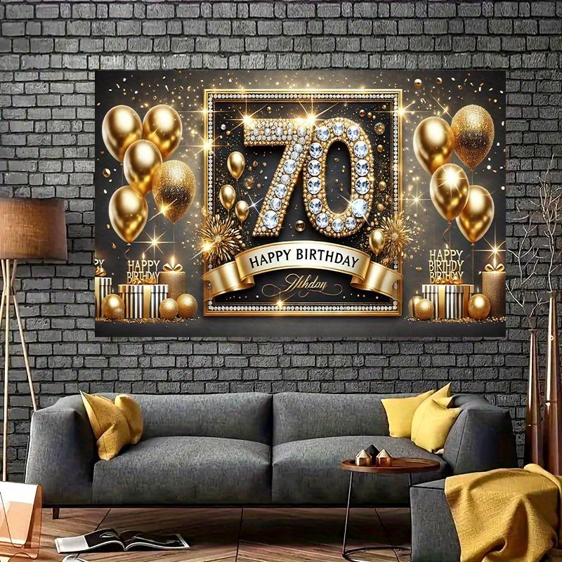 Ein luxuriöses Polyester-Poster für den 70. Geburtstag in Gold und Schwarz: mit Luftballons, Konfetti und einem Alles Gute zum Geburtstag Design.