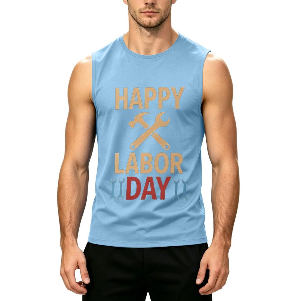 Men's Sleeveless Casual Tank Top Labor Day Printed Shirt Lightweight Summer Muscle Fit Workout Tee