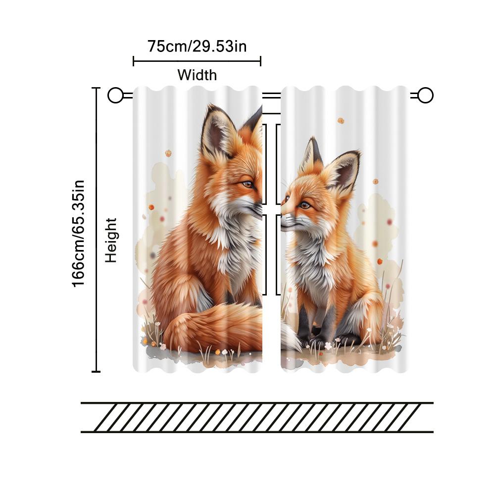 2 pcs   filtering curtains (excluding rods   non-movable   without batteries) Mama Fox And Little Fox for use in bedrooms and