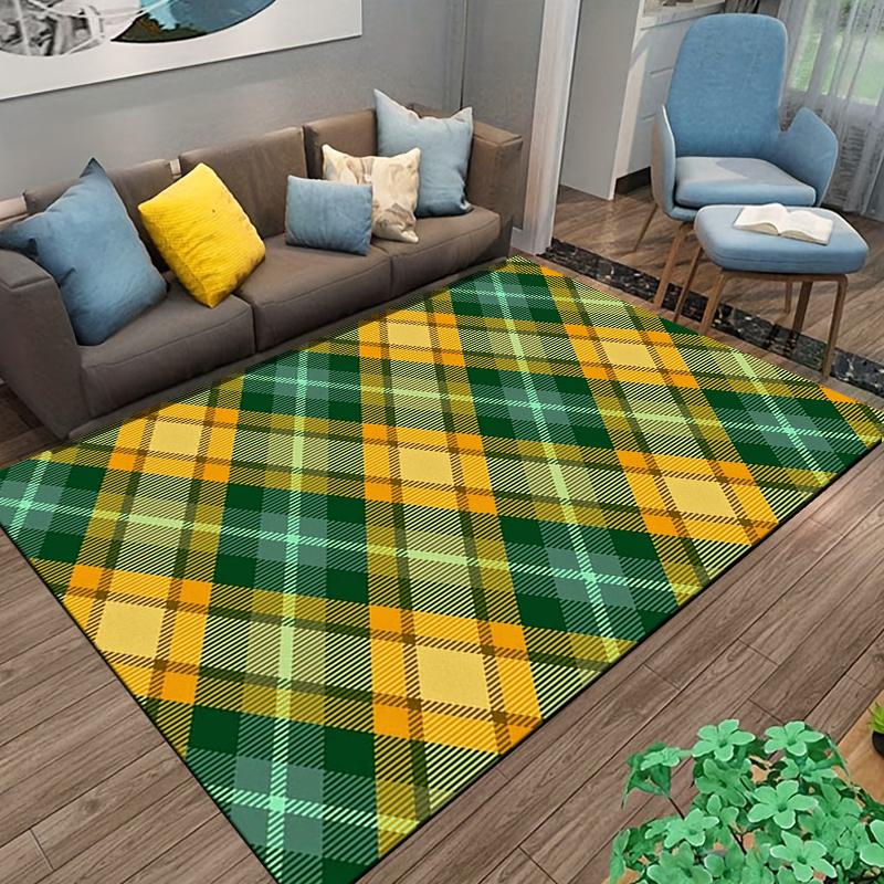 Yellow and Green Plaid carpet Non-slip rug suitable for living room and bedroom sofas