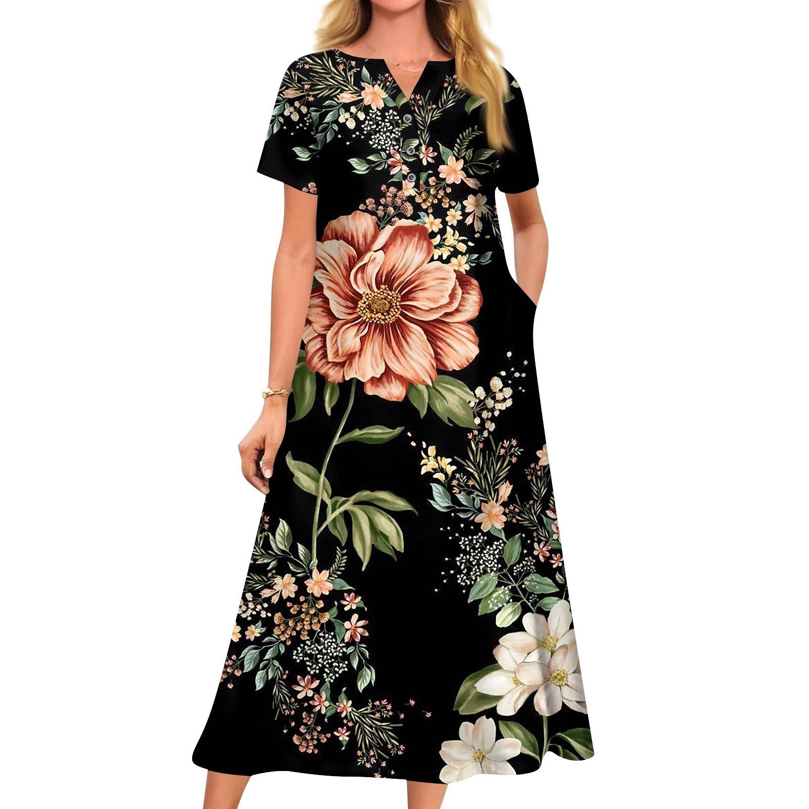 

Женское летнее повседневное свободное платье с v-образным вырезом и короткими рукавами с принтом M