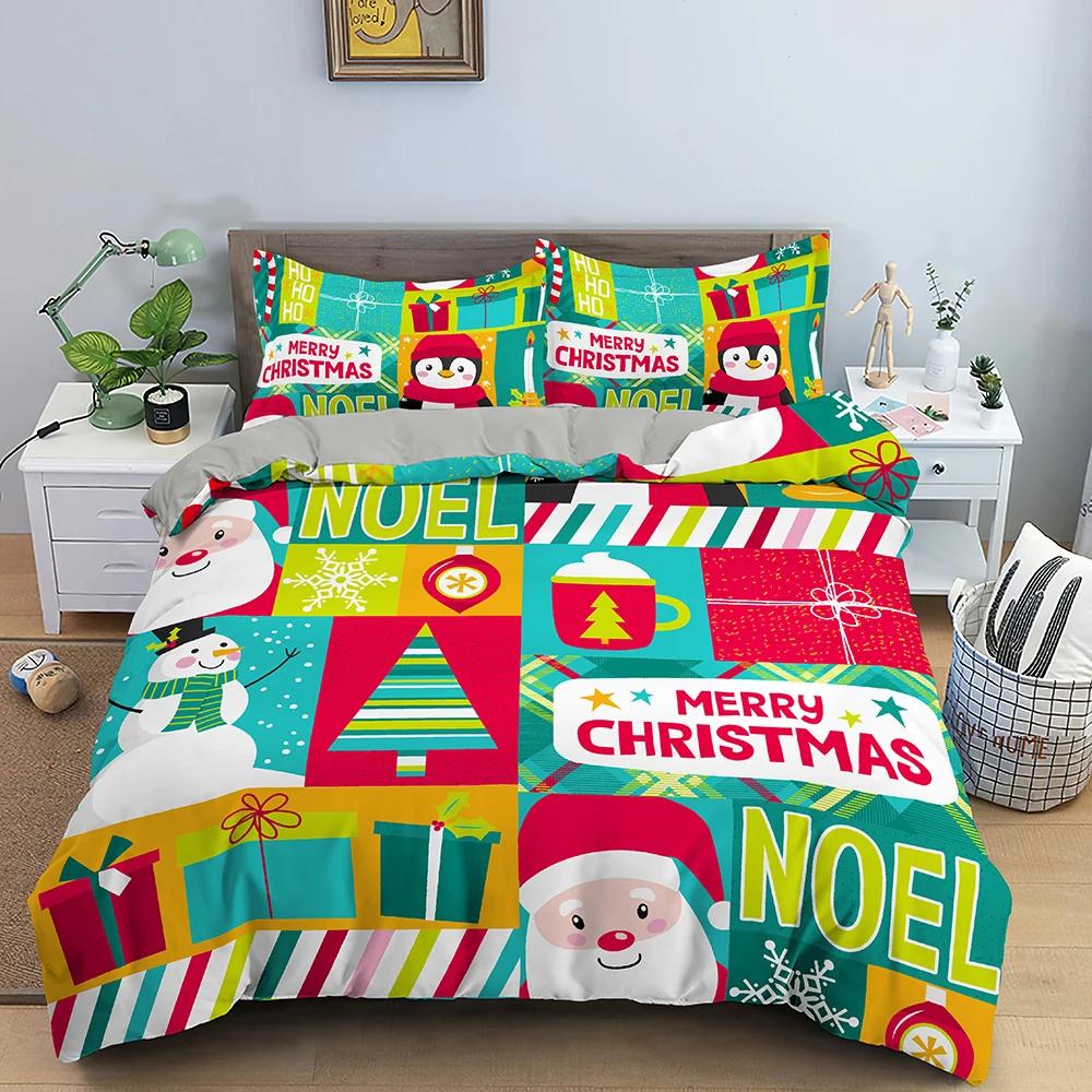 Comforter Christmas Bedding Set 3D Print Santa Claus King Queen Single Double Size Kids Polyester Bedding Set No Bed Sheet