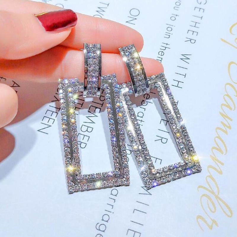 

New Design Fashion Jewelry Luxury Full Crystal Earrings Exaggerated Rectangular Earrings Wedding Party Earrings For Women
