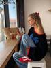 Autumn Winter New Fashion Vintage Color Block Knit Sweater Loose Casual