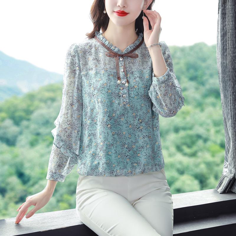 Small Mother Dressed In A New Style Shirt, Fashionable Chiffon Shirt, 40-year-old Middle-aged Lady's Temperament Top