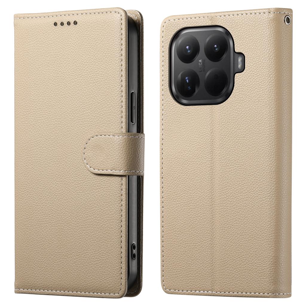 For Xiaomi 15T Pro Case Magnetic Snap Litchi Texture Leather Wallet Phone Cover with Wrist Strap