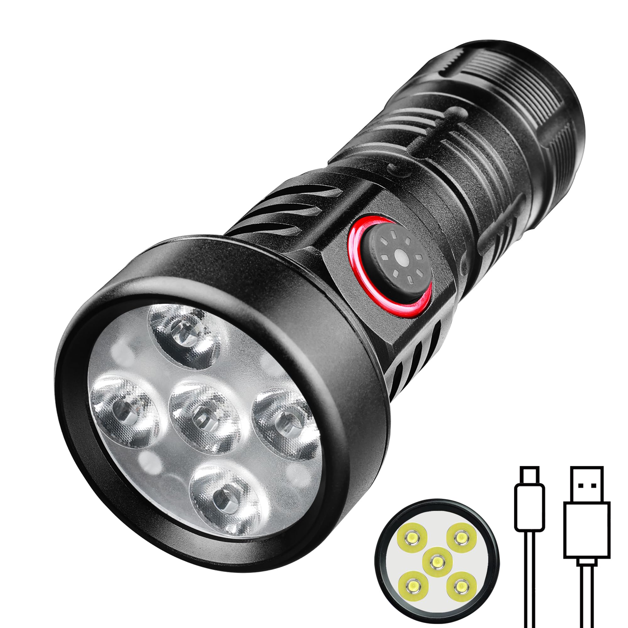 

Powerful LED USB Pocket 2000 Lumens Dual White and Red Light Perfect for Power Night Nighttime and as a Work Light Black Compact, Lightweight, чёрный
