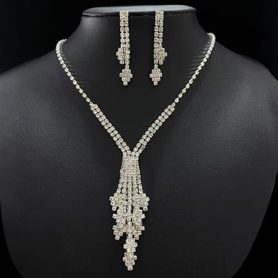 New Sparkling Diamond Cross Bridal Necklace Earrings Two-piece Wedding Banquet Jewelry Set Wedding Dress Accessories