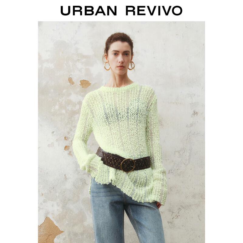 

UR 2025 Spring Women s Color-Block Stripe Hollow-Out Knit Sweater M