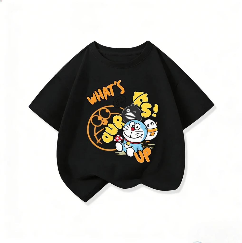 Summer Boys Girls Short Sleeve Tee Kawaii Cartoon Print Cute Street Fashion Wear Doraemon Kids Outfit 314Y