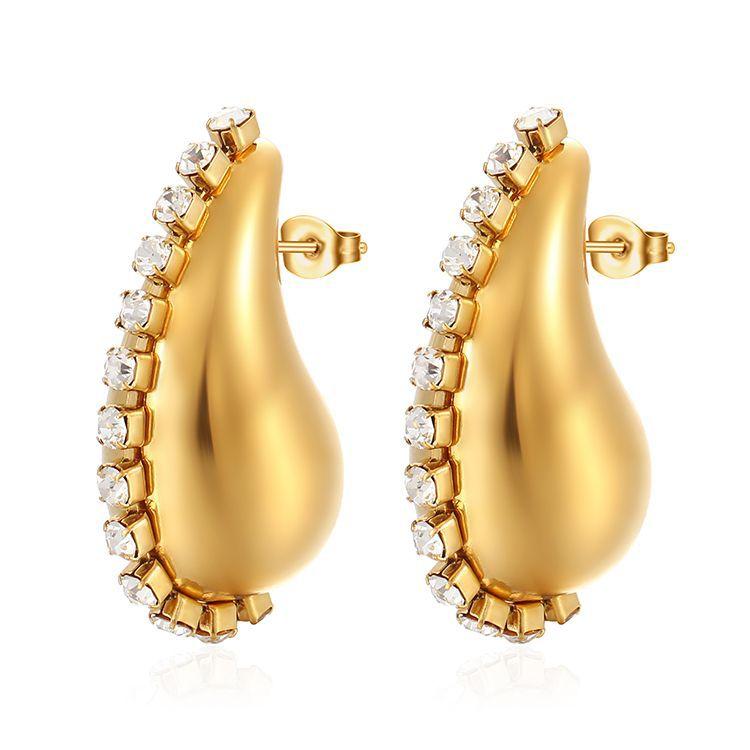 Personalized Niche Luxury Earrings Stainless Steel Plated 18K Zircon Chain Hollow Water Drop Earrings Women