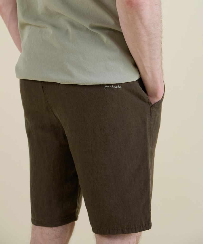 PANICALE Khaki Drawstring Linen Tencel Shorts