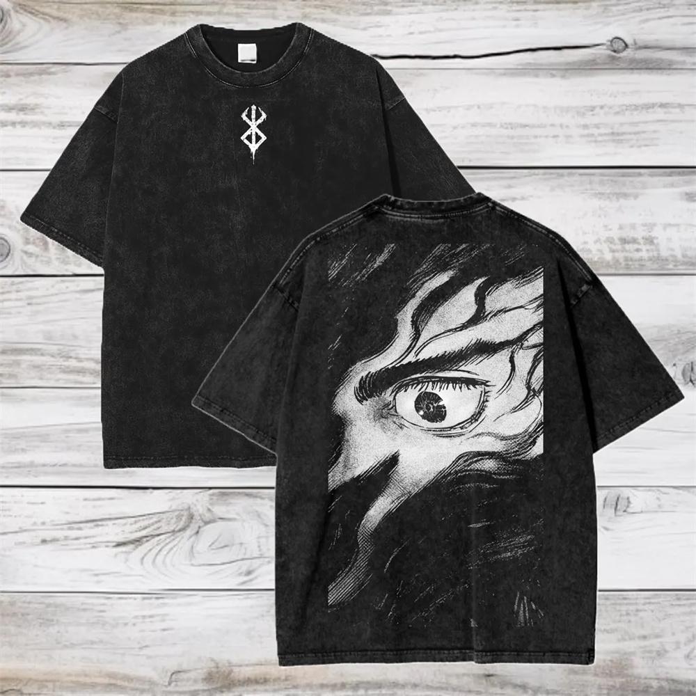 T-shirt in Cotone Anime Berserk Hip Hop Streetwear T-shirt Guts T-shirt Lavata Estate Uomo Casual Larga Manica Corta Harajuku