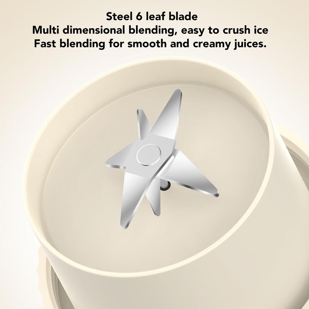 Blender Cup Beige 300ml 1500mAh USB Rechargeable Cordless 22000rpm Smoothie Blender Cup with 3D Blades for Shakes Juices